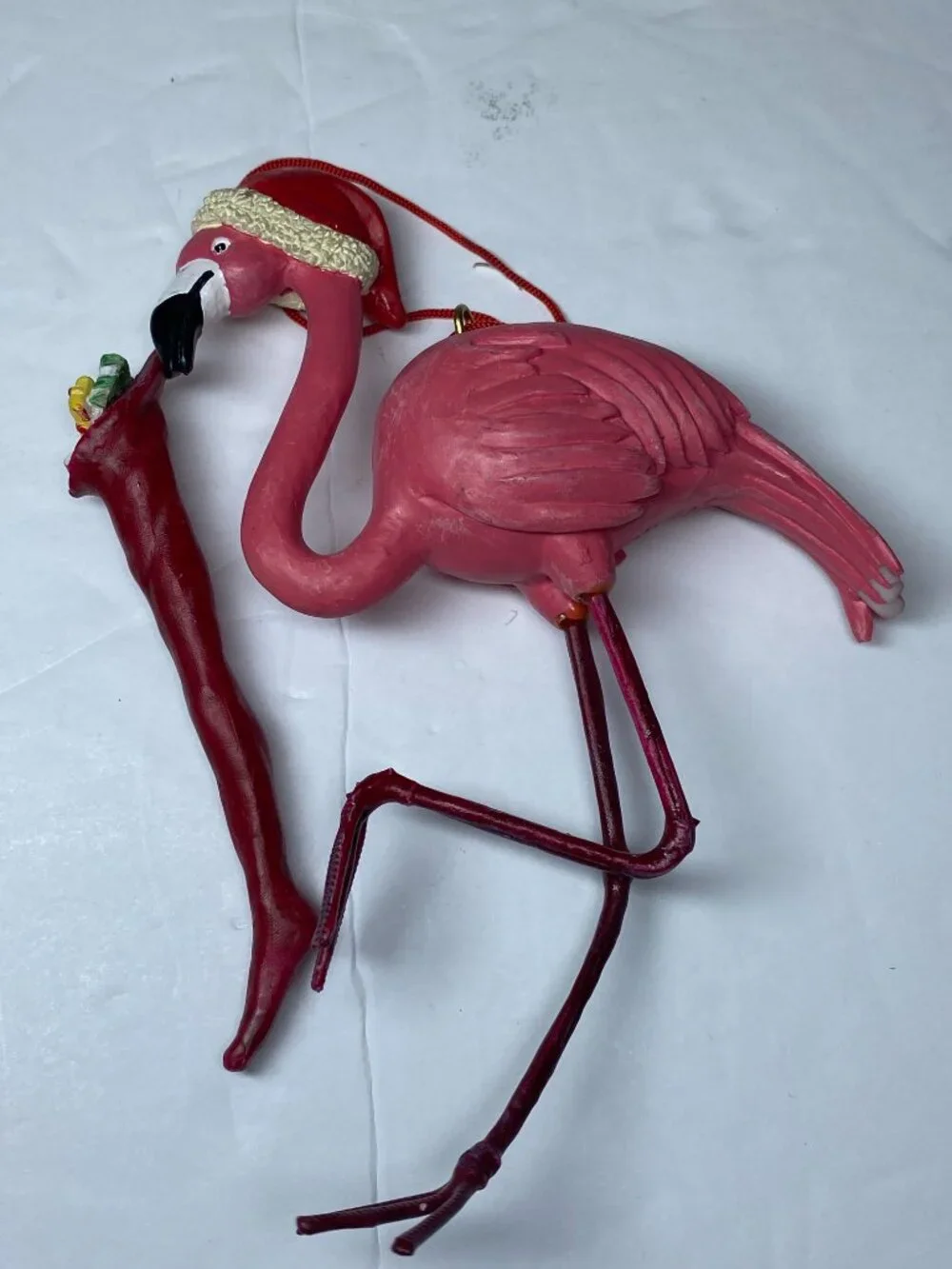 Whimsical Pink Flamingo Ornament Santa Hat & Stocking  Coastal Christmas Decor